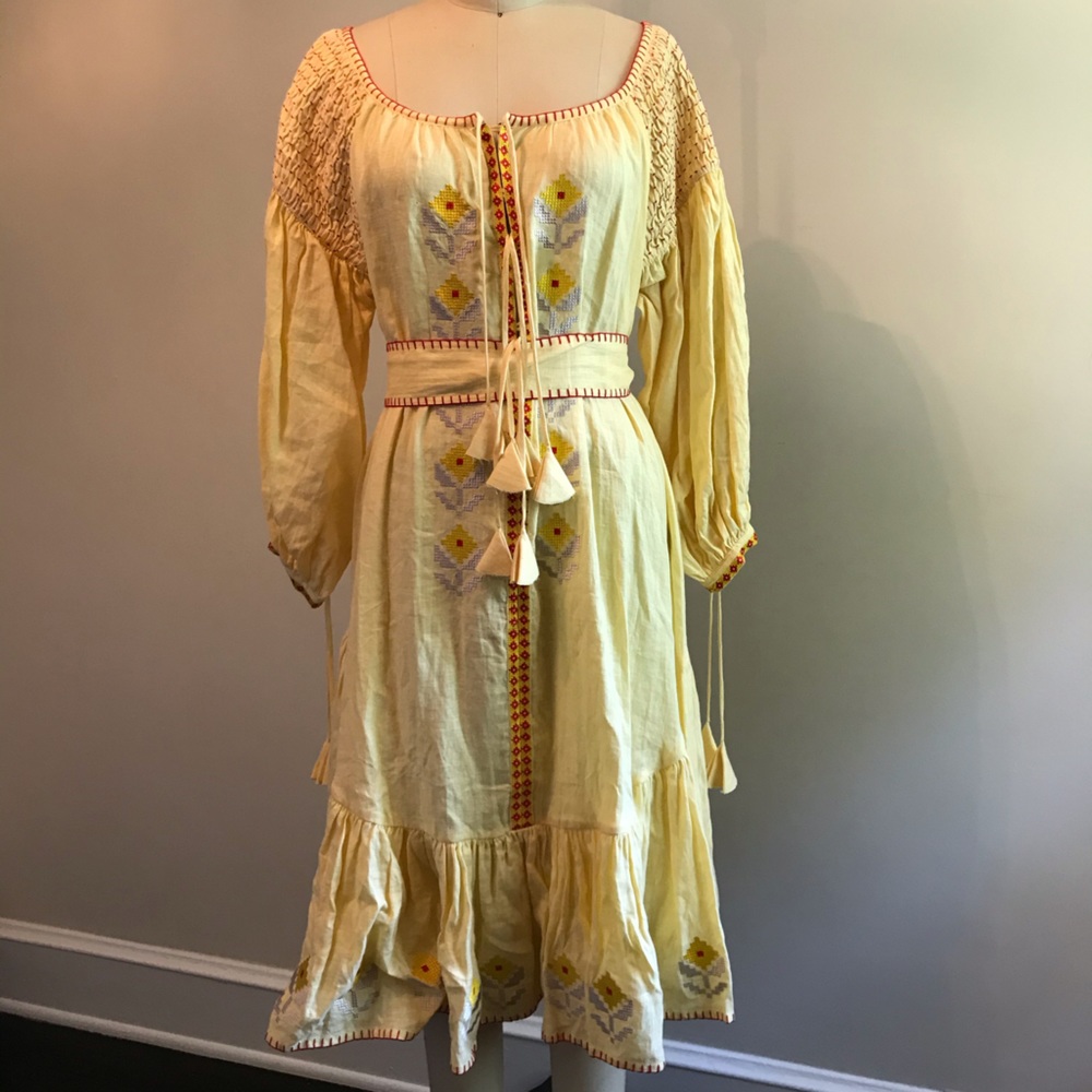 Innika Cho Lemon midi ruffled smocked dress